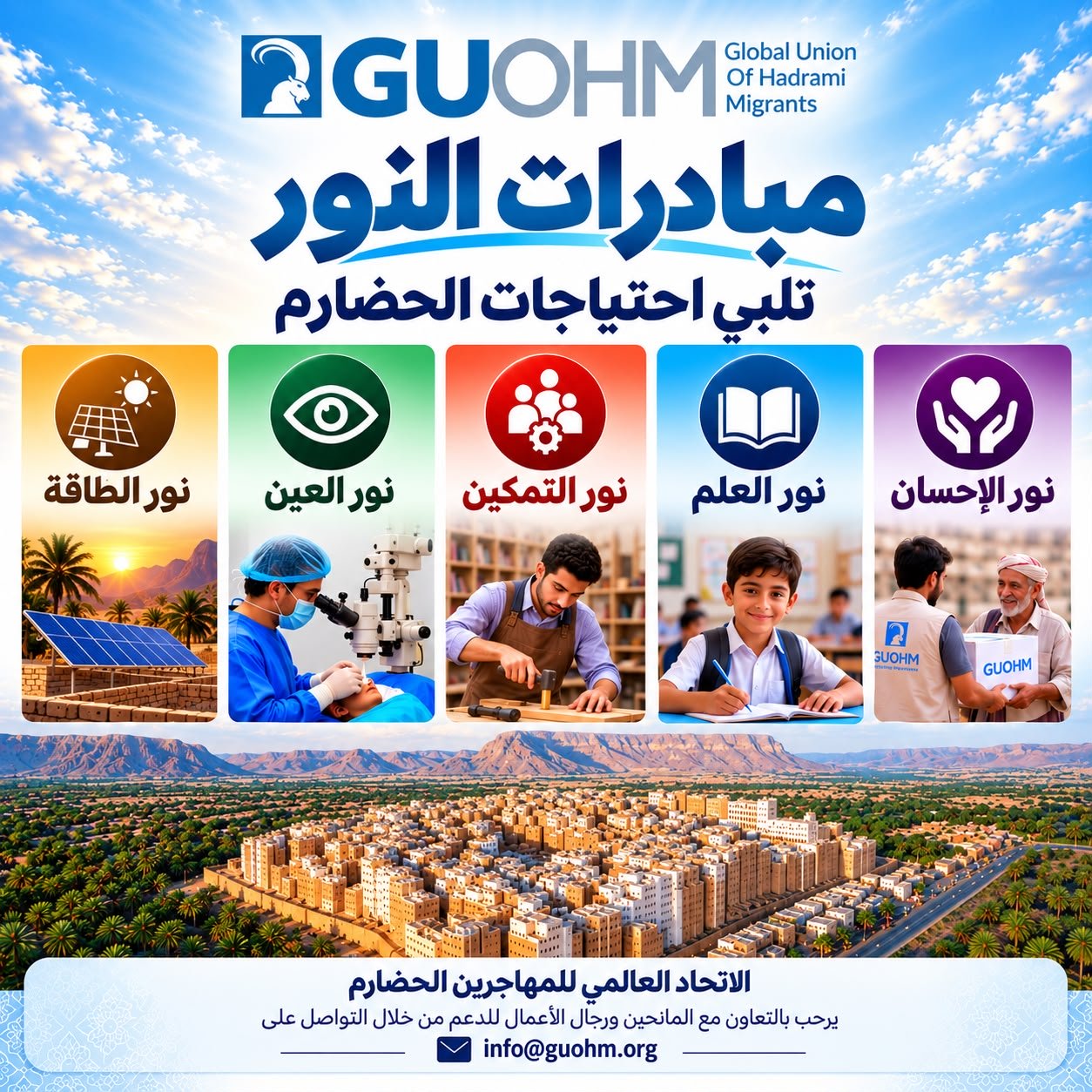 «مبادرات النور».. رؤية الاتحاد العالمي للمهاجرين الحضارم لفتح مسارات التعاون لخدمة حضرموت