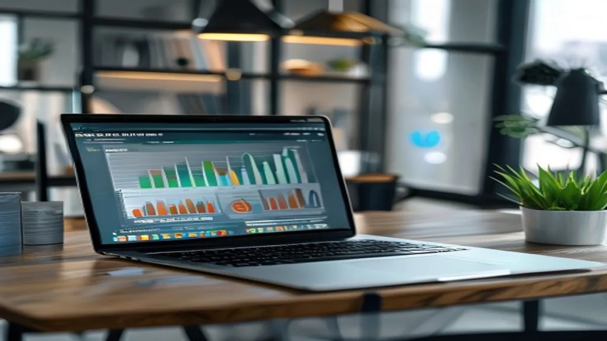 A professional digital marketing workspace with a laptop, charts, and analytics graphs on the screen, clean modern office environment, high resolution, soft lighting., featured image, 16:9, professional editorial blog image, no visible text, no logo, no watermark
