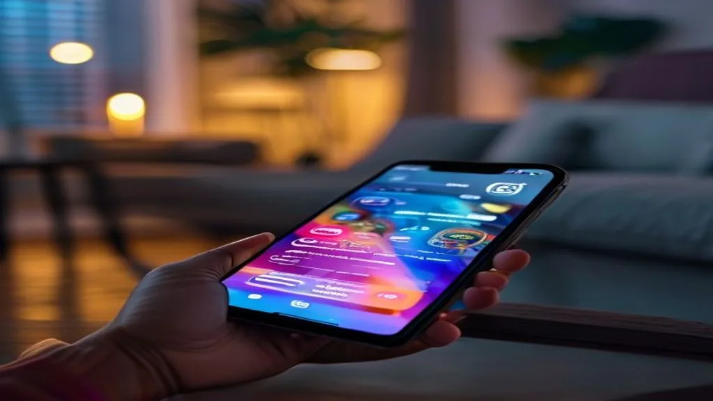 Close-up of a smartphone screen displaying engaging social media posts with vibrant colors and interactive elements,