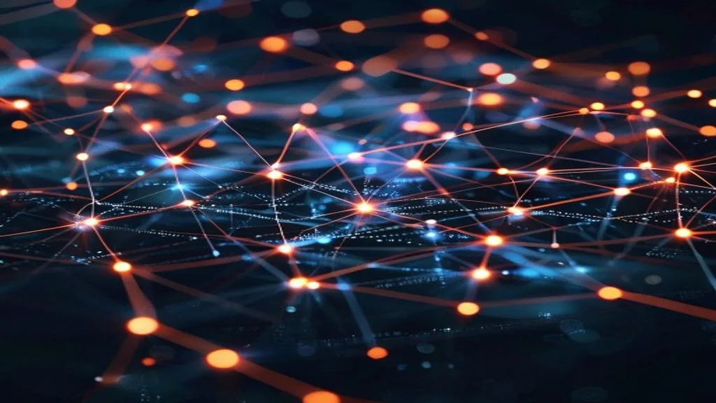 An abstract representation of artificial intelligence algorithms analyzing customer data, visualized as glowing nodes and connections
