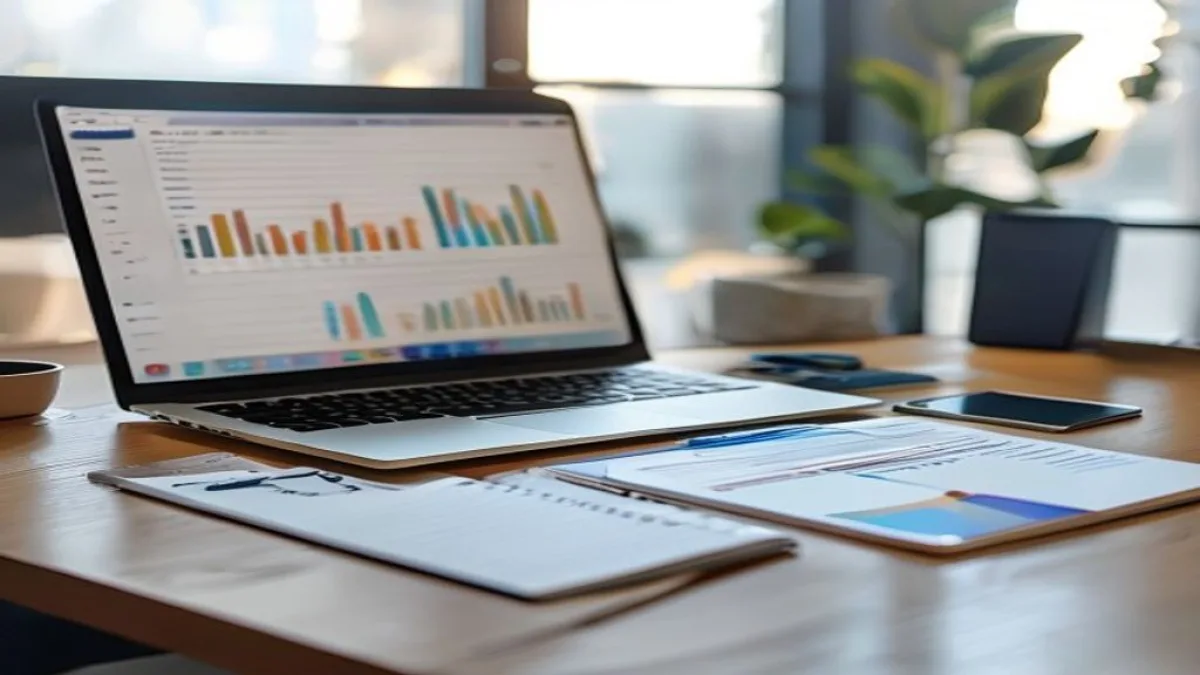 A professional and modern digital marketing concept showing a clean desk with a laptop displaying growth charts, a smartphone, and a notebook, high-quality lighting, minimalist office background, 8k resolution., featured image, 16:9, professional editorial blog image, no visible text, no logo, no watermark