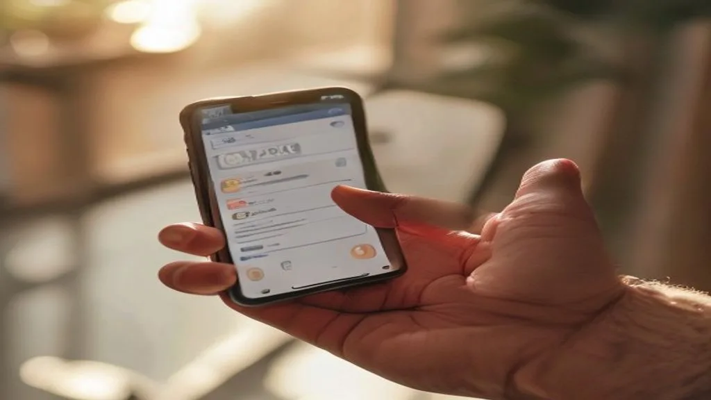 Close-up of a hand holding a smartphone displaying a social media feed with engaging morning content,
