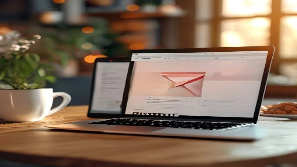 A visually appealing email inbox interface on a laptop screen, showcasing a well-designed marketing email with