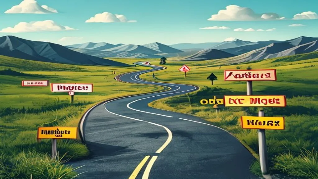 A visual metaphor for avoiding common pitfalls: a winding road with clear signs indicating 'wrong way'