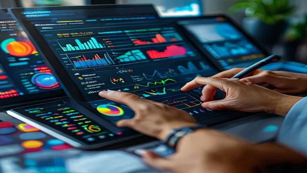 A dashboard with various digital marketing metrics and graphs, showing SEO, social media, and email marketing