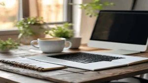 A professional desk setup with a laptop, a notebook, and a coffee cup, representing modern digital marketing planning, clean aesthetic, high quality, soft natural lighting., featured image, 16:9, professional editorial blog image, no visible text, no logo, no watermark