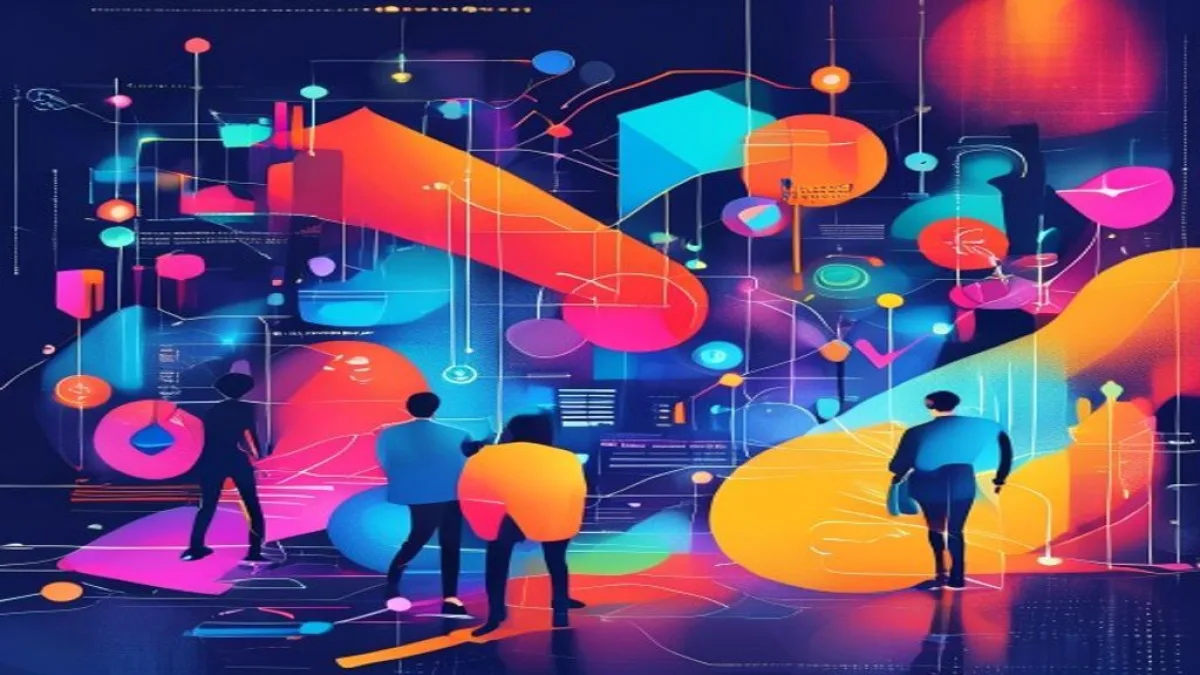 A vibrant and dynamic image representing modern marketing strategies, with abstract shapes, data visualization elements, and people collaborating around a digital interface. Focus on innovation and growth, without any text or logos., featured image, 16:9, professional editorial blog image, no visible text, no logo, no watermark