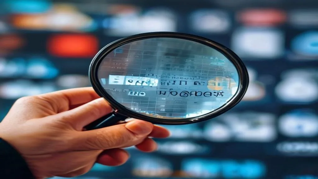A hand holding a magnifying glass over a target audience demographic, illustrating market research and understanding