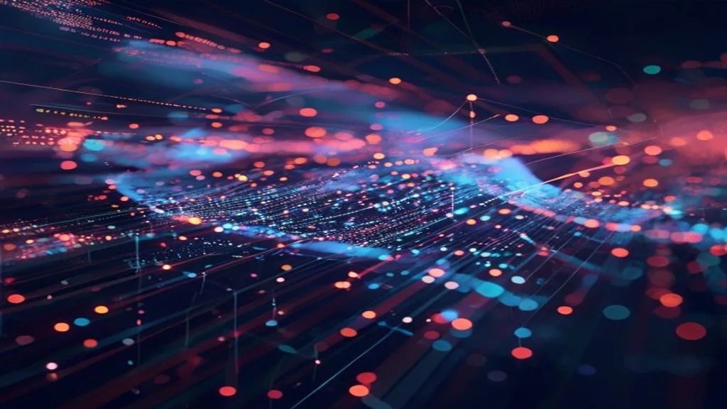 An abstract representation of artificial intelligence in marketing, showing data streams and smart decision-making., editorial blog